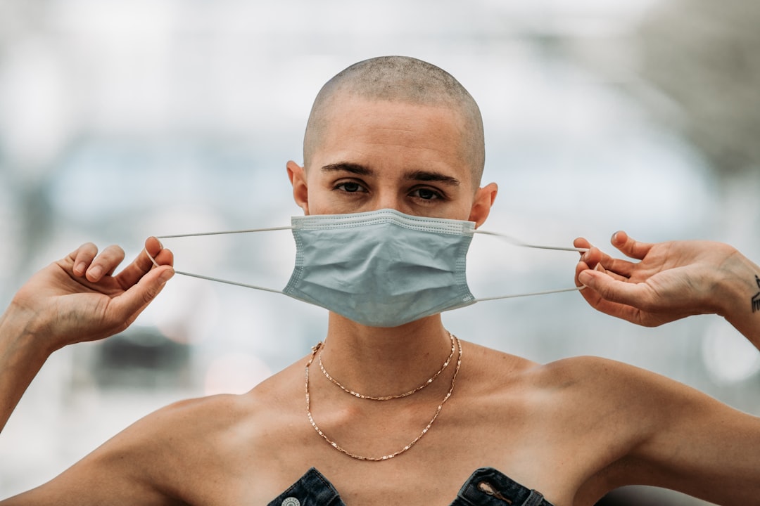 woman with white face mask