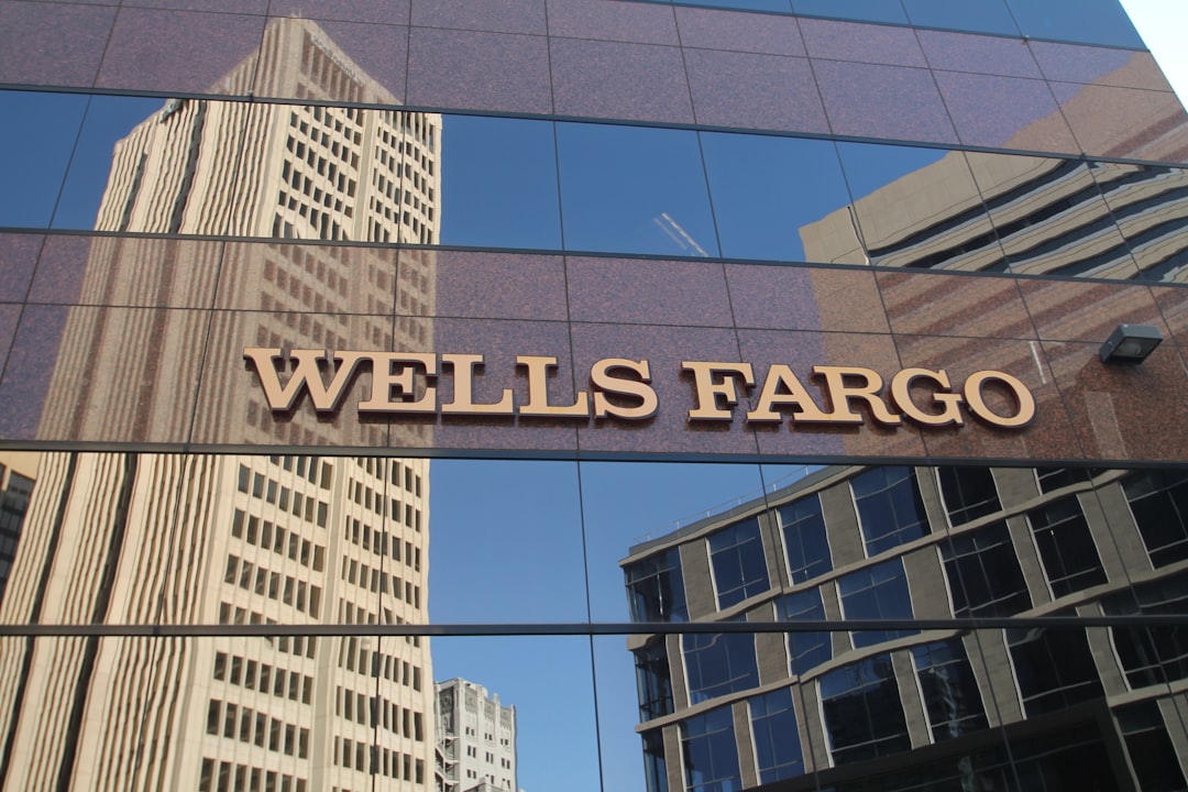 Wells Fargo Bank name on building.