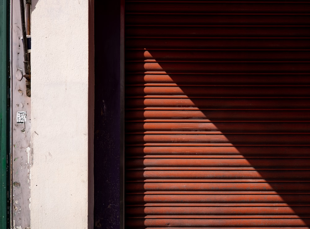 brown wooden roll up door