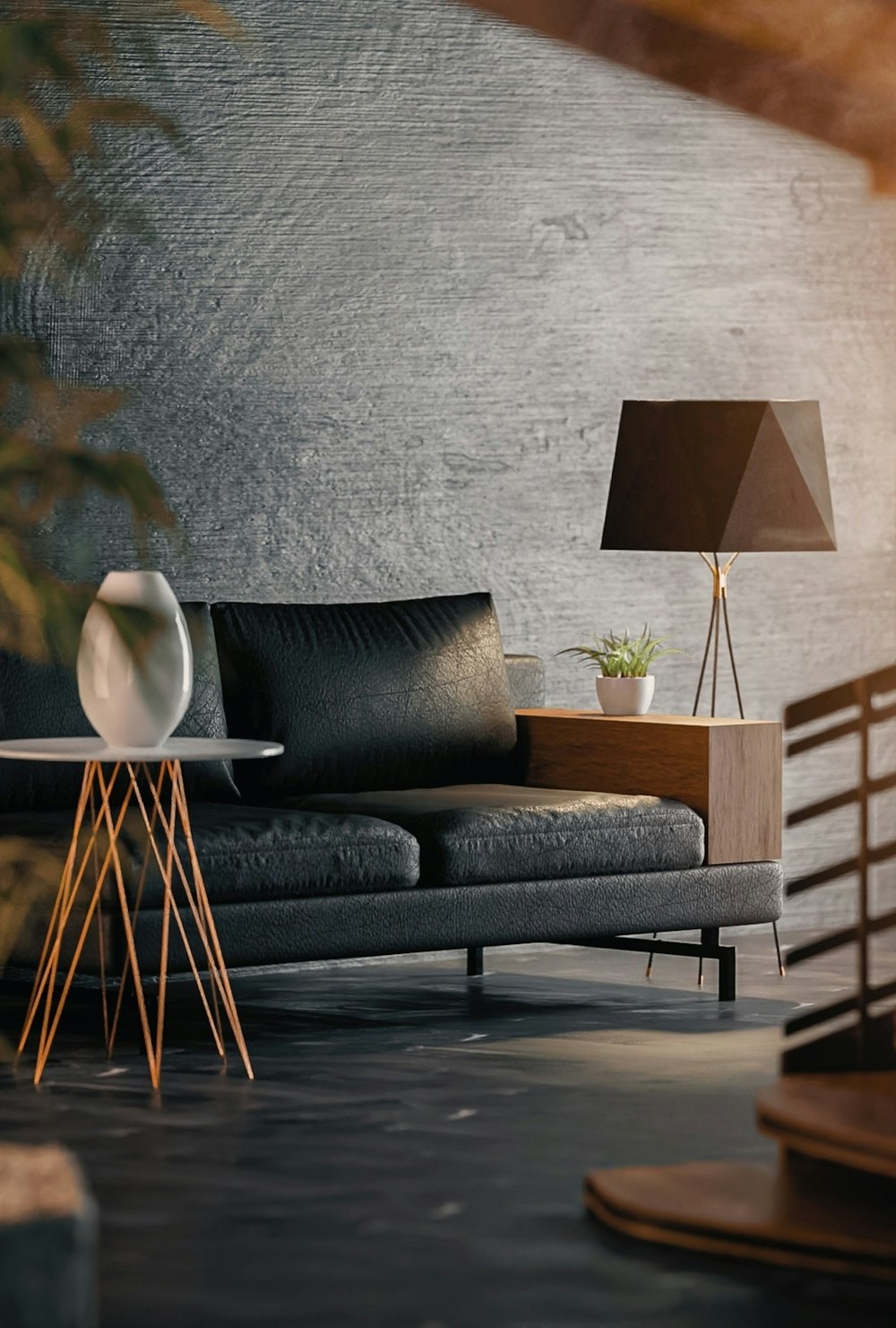 black and gray padded armchair beside brown wooden table