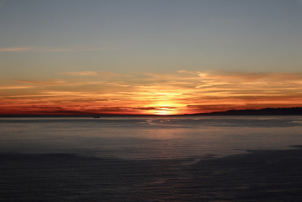 body of water during sunset