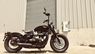 A motorcycle parked outside United Lubricants, ready for its next oil change.
