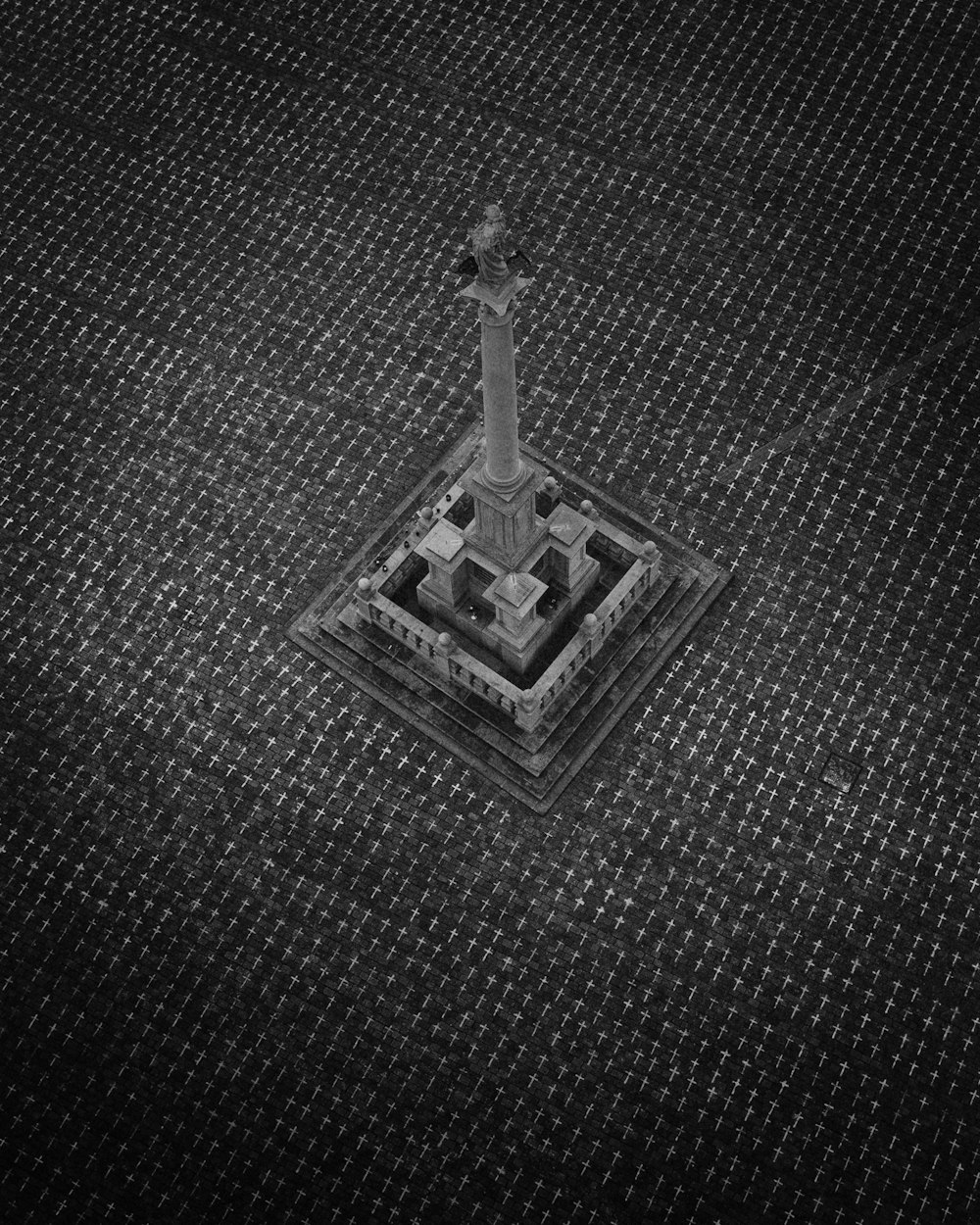 grayscale photo of square metal