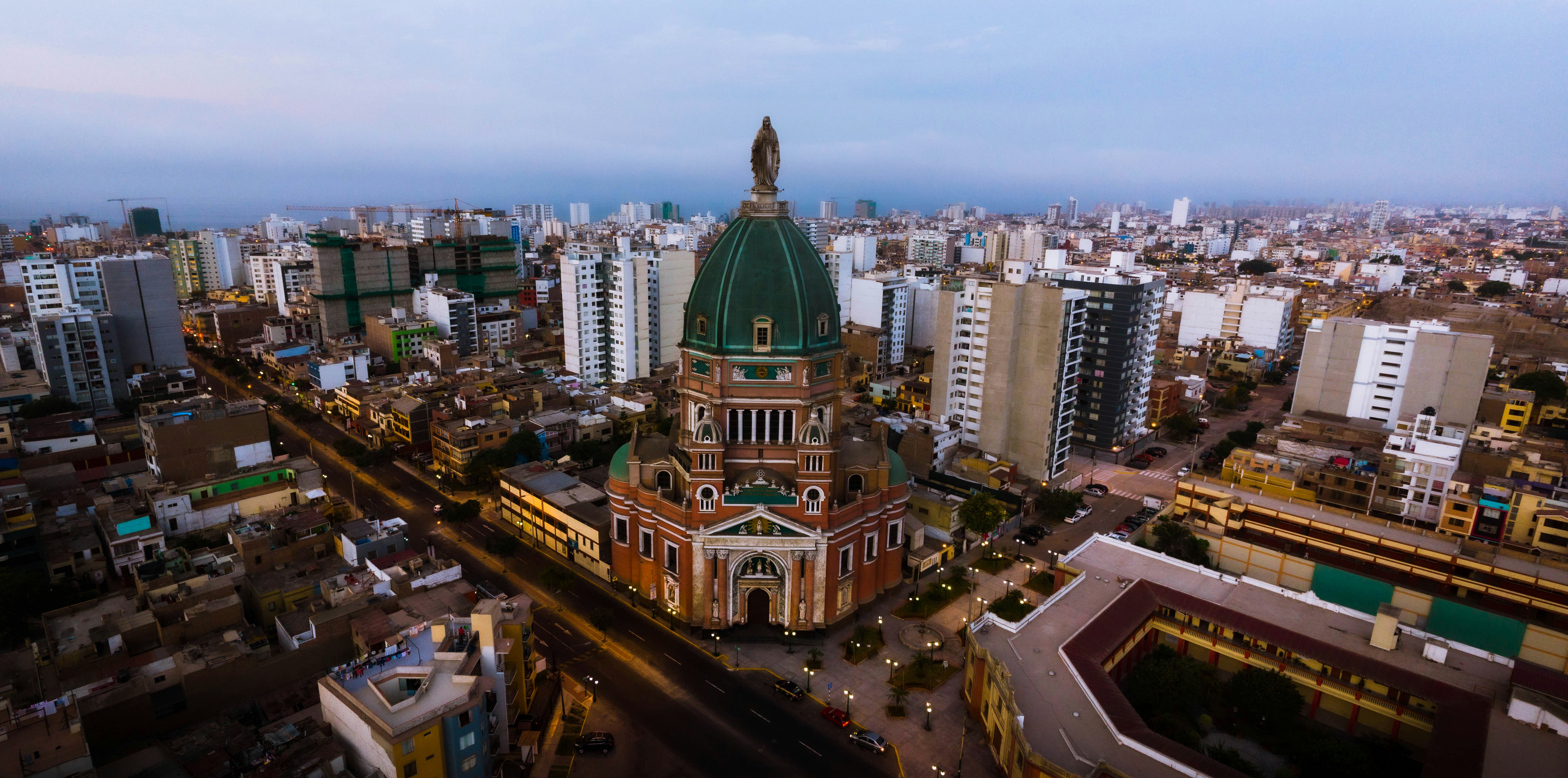aerial view of city buildings during night time
