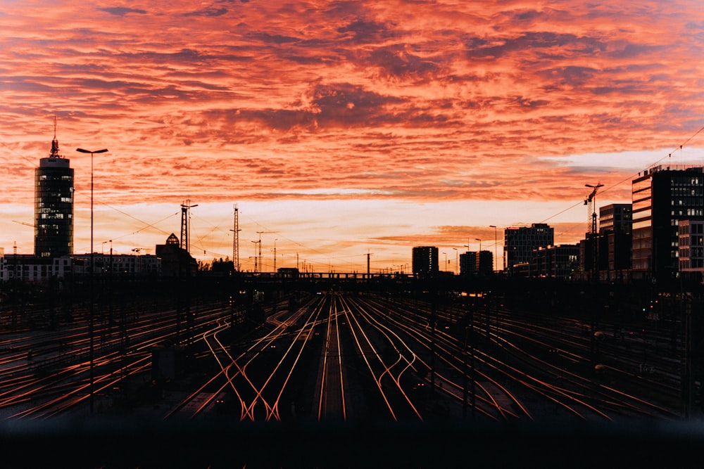 silhouette of city buildings during sunset