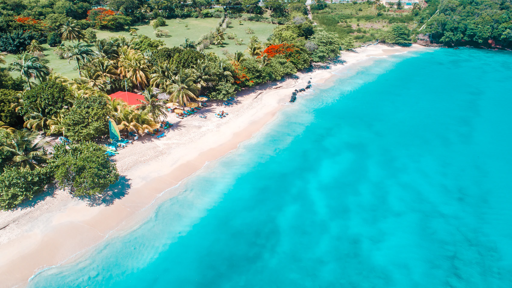 Grand Anse Beach and its turquoise water seen from above in Grenada