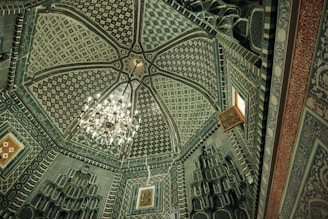 green and white floral ceiling