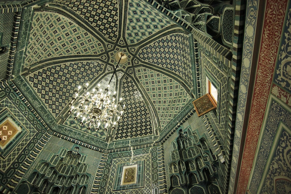 green and white floral ceiling