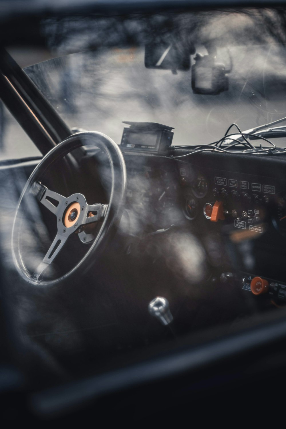 black and white steering wheel