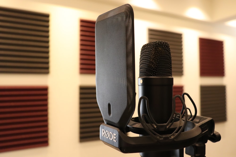 black microphone on black stand