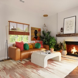 brown and white living room set