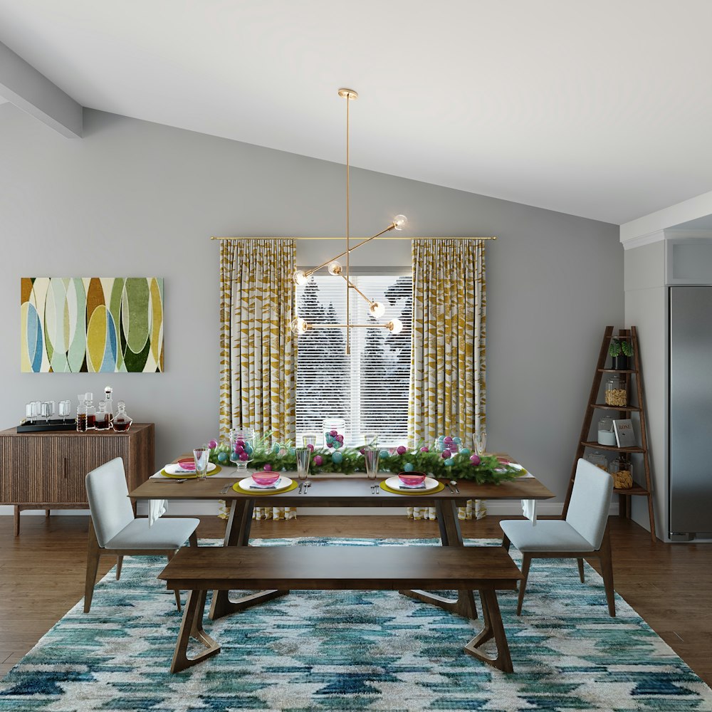 brown wooden table with chairs