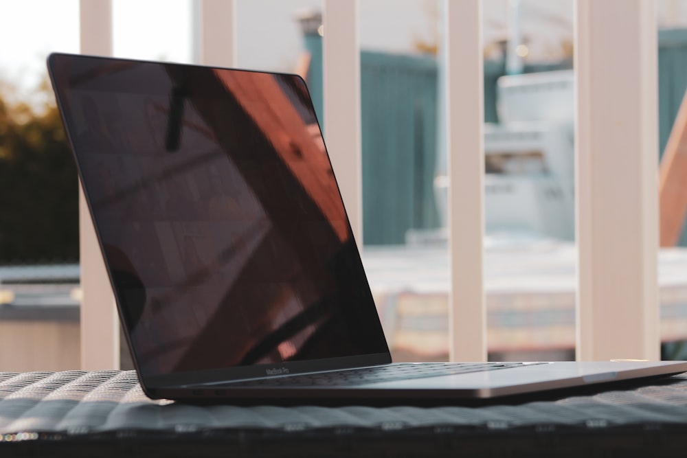 black laptop computer turned off