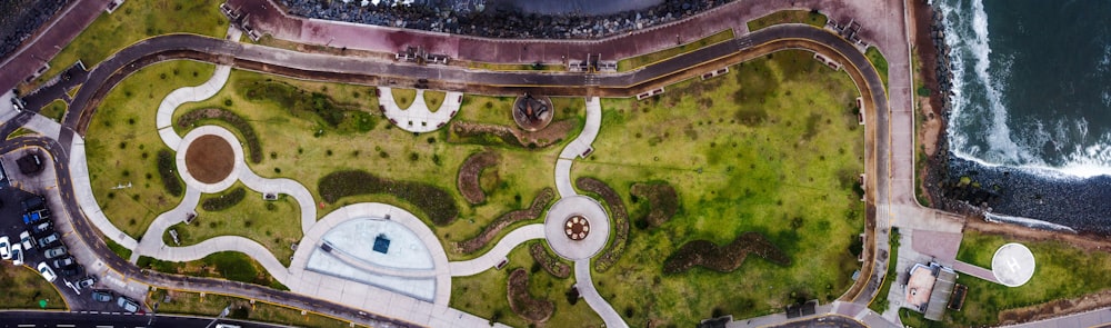 aerial view of green and brown field