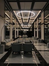 white and black chairs and tables