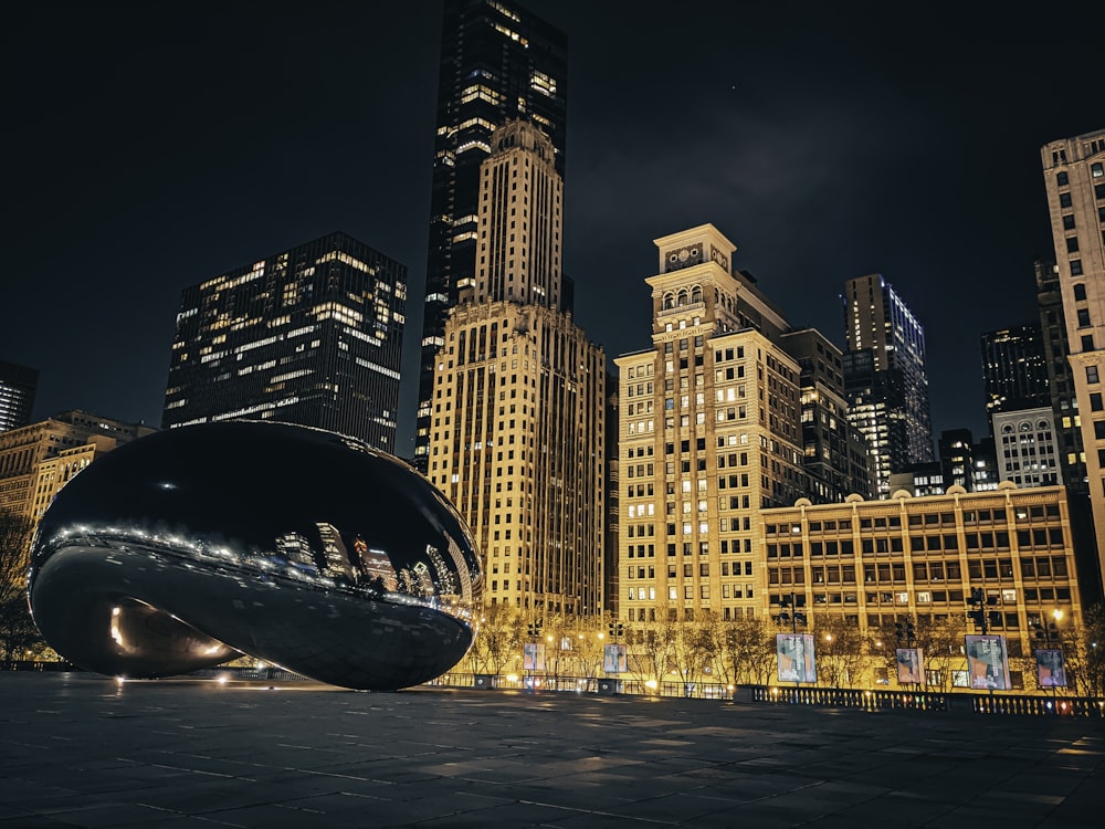 city skyline during night time