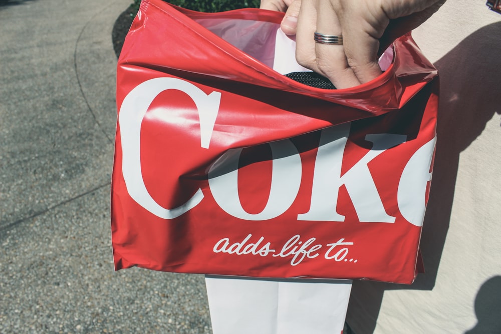 red and white coca cola tote bag