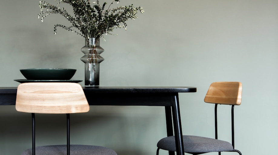 black wooden table with brown wooden chair