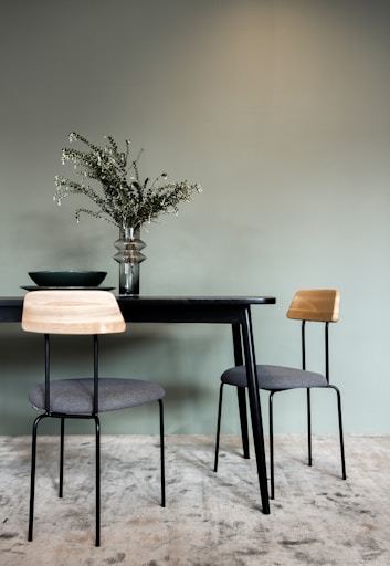 black wooden table with brown wooden chair