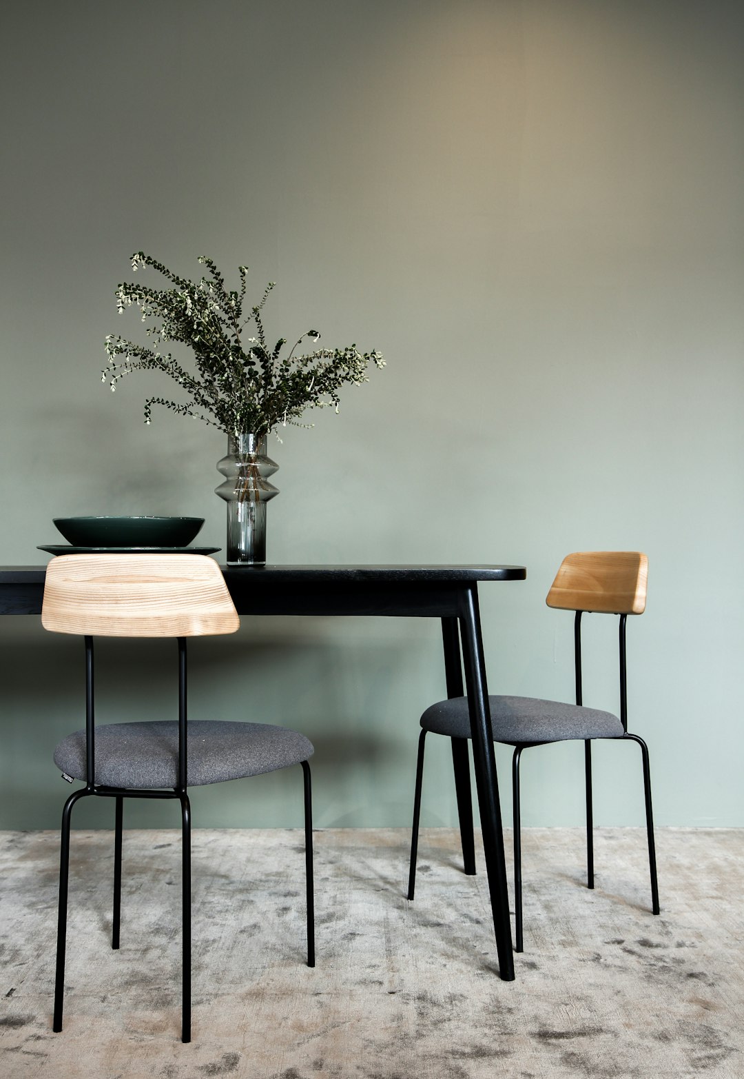 black wooden table with brown wooden chair