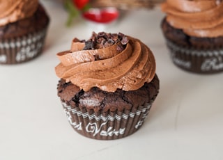 chocolate cupcake on white table