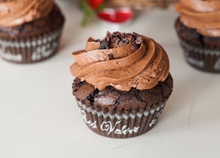 chocolate cupcake on white table