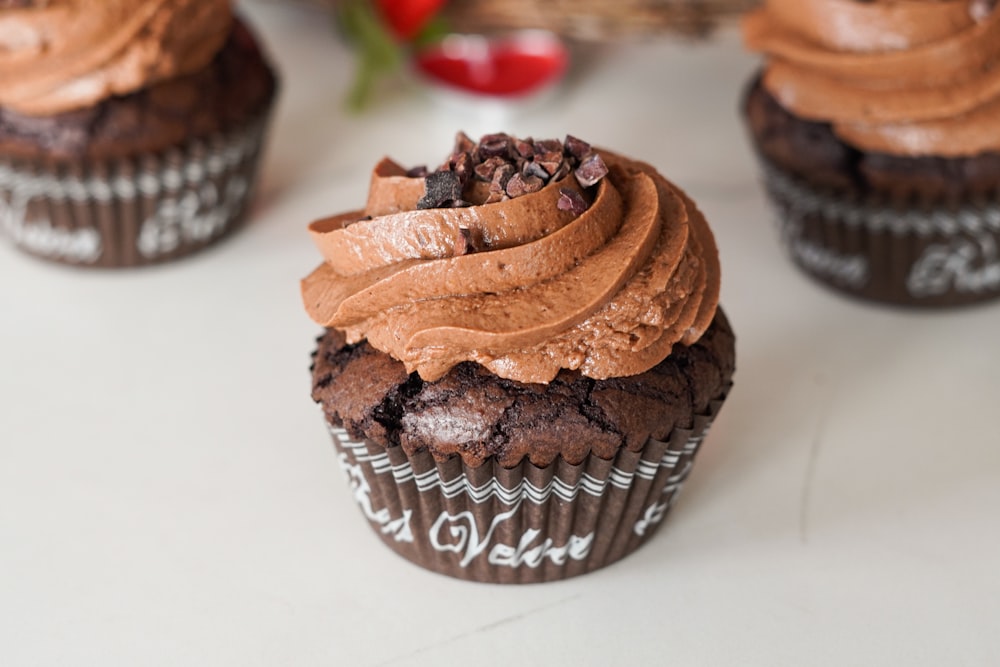 chocolate cupcake on white table