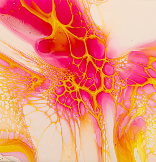 Red and yellow abstract fluid painting