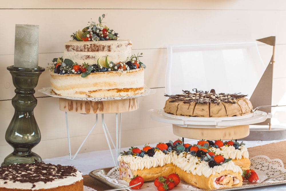 white and brown cake on white tray