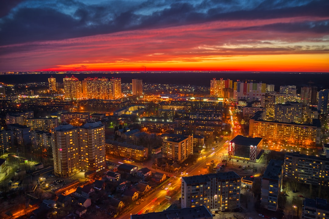 city skyline during night time