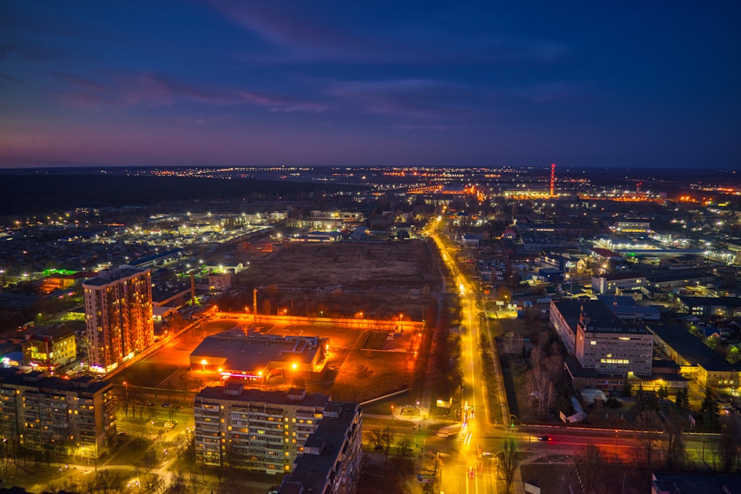 city skyline during night time