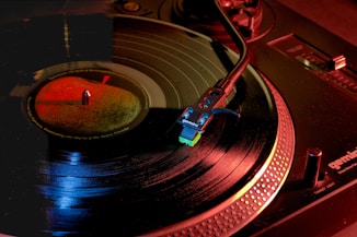 black and red vinyl record player