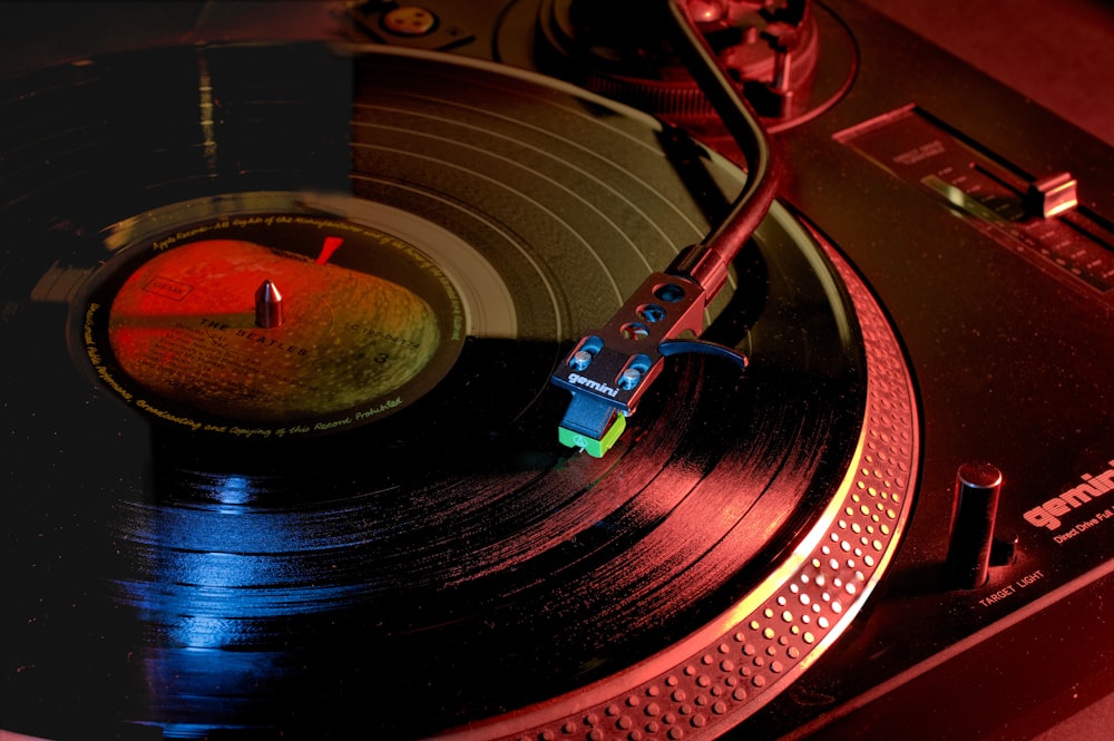 black and red vinyl record player