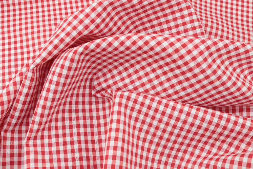 red and white checkered textile