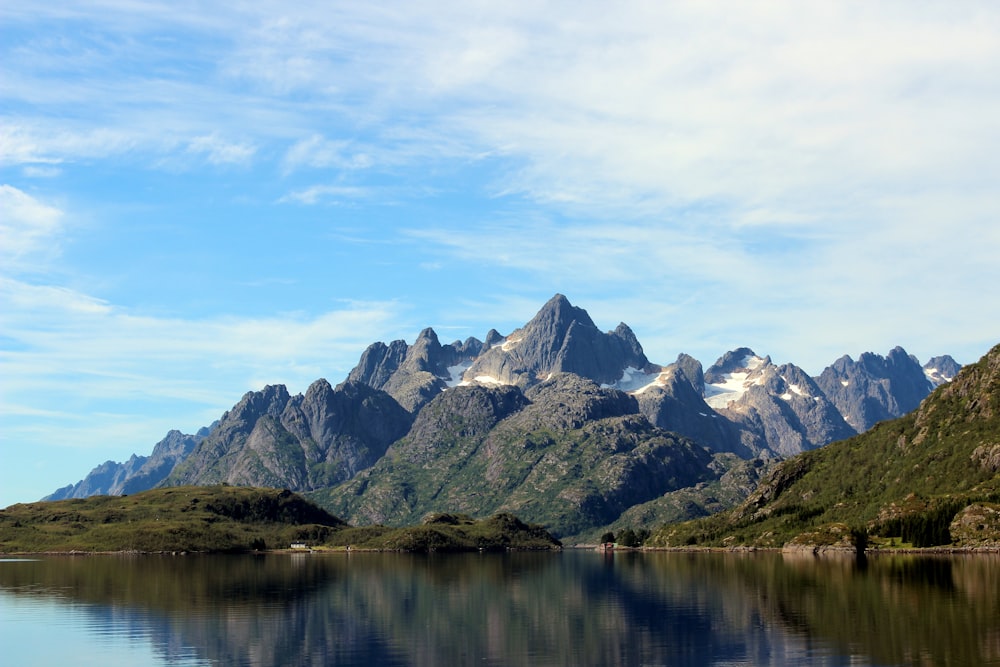 snow covered mountain near lake under blue sky during daytime