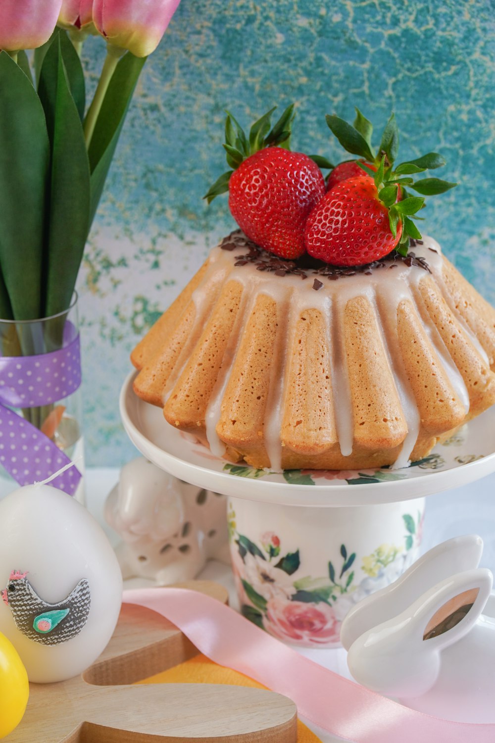 strawberry cake on white ceramic plate