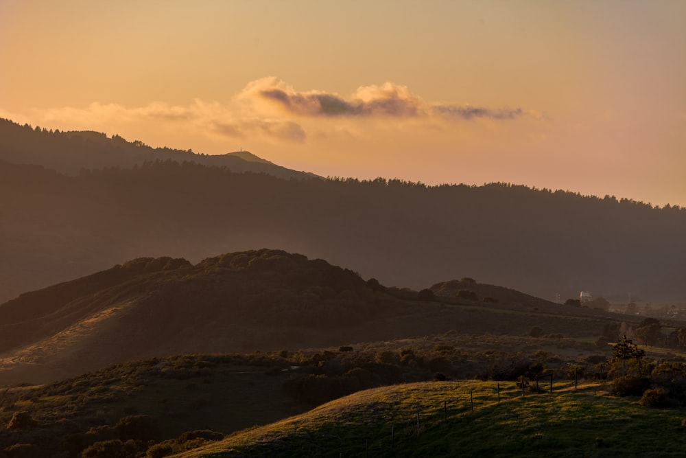 campo di erba verde e montagne durante il giorno