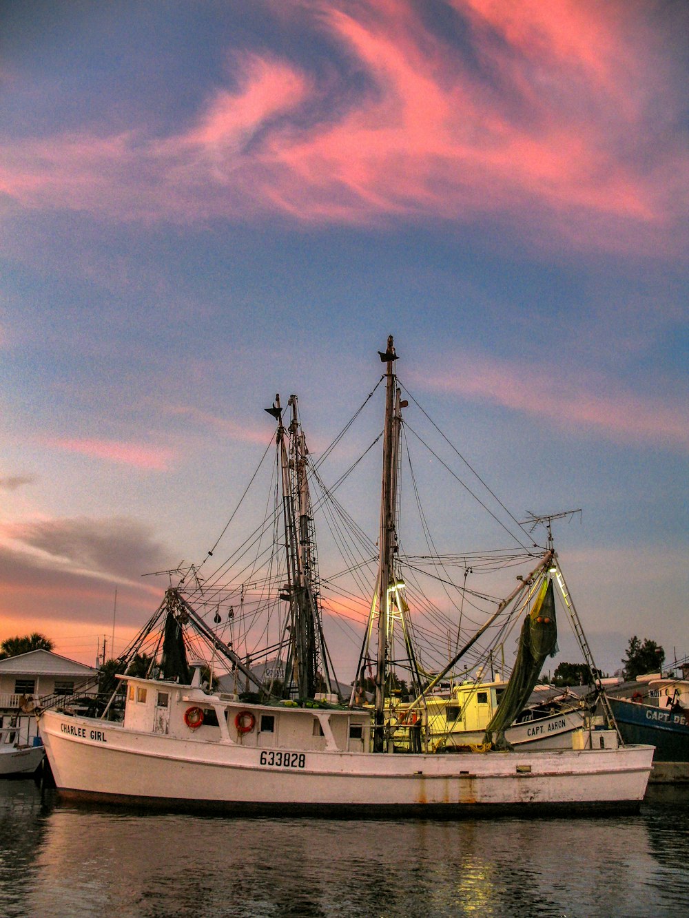 white and black boat on sea during sunset