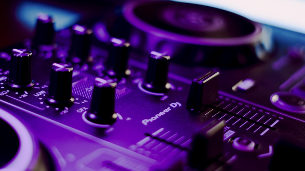 purple and black audio mixer
