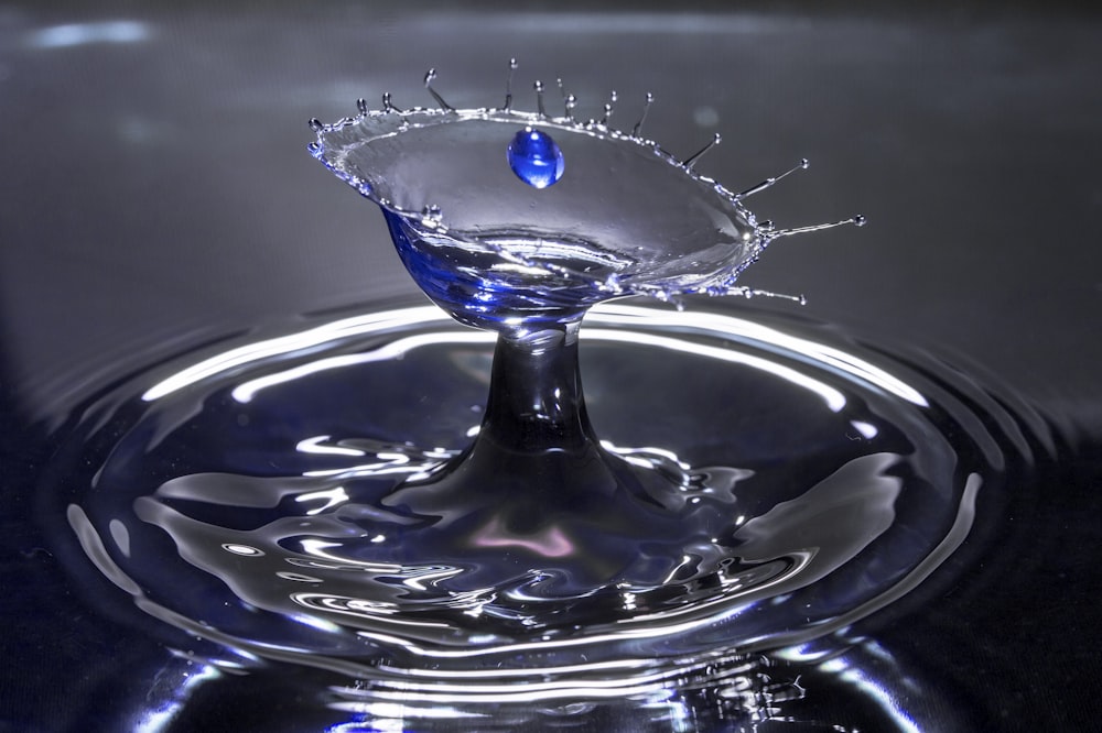 water drop in blue glass