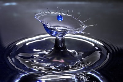 water drop in blue glass clear teams background