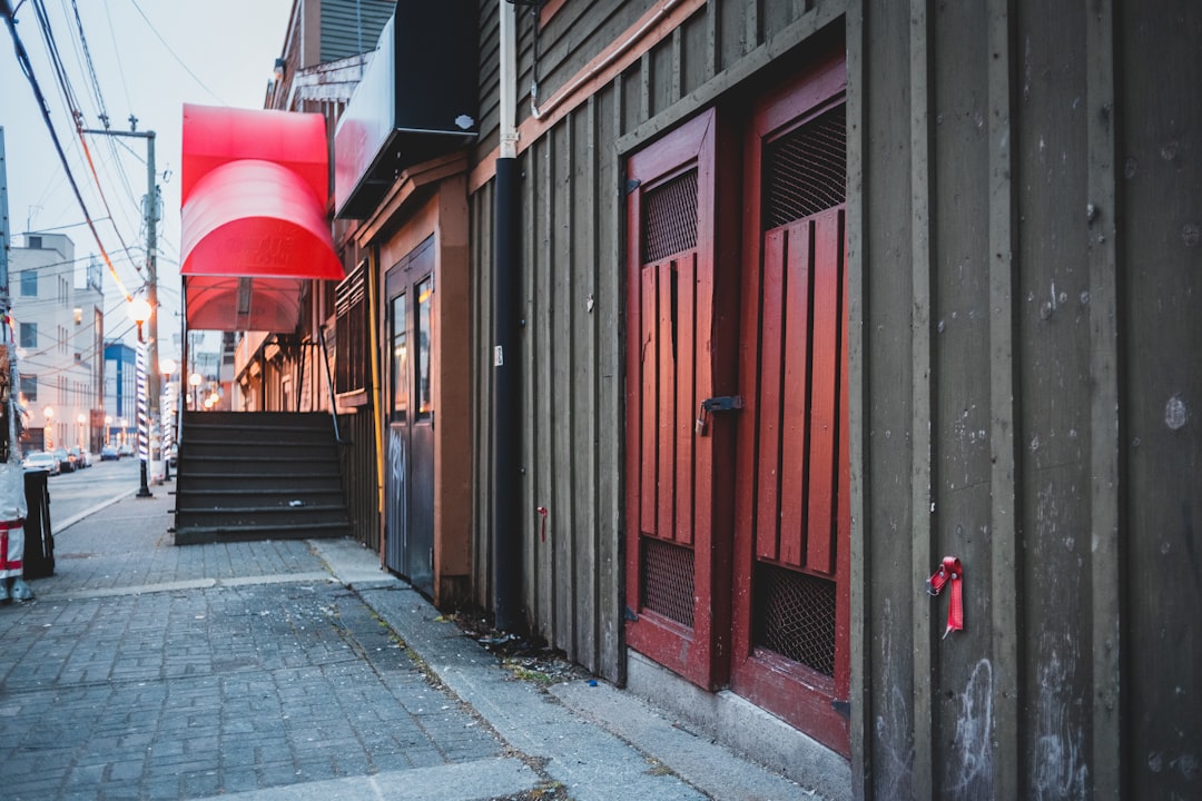 red and black wooden doors