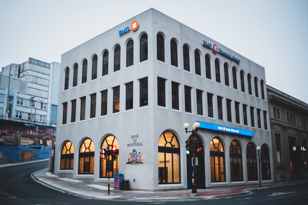 gray and blue concrete building