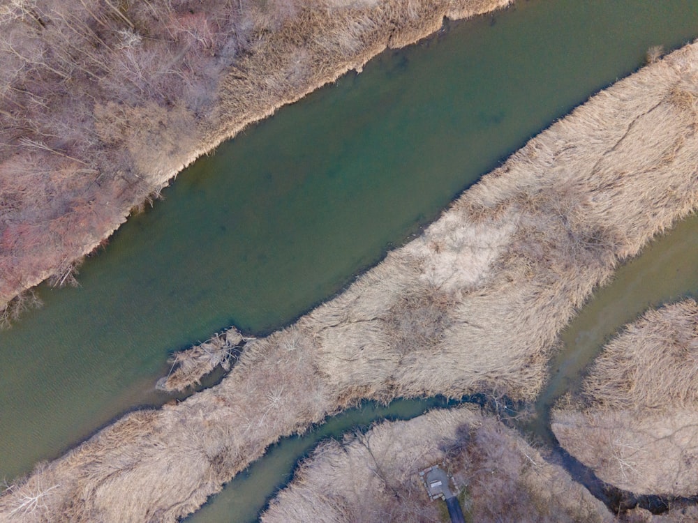 Veduta aerea del fiume verde e marrone