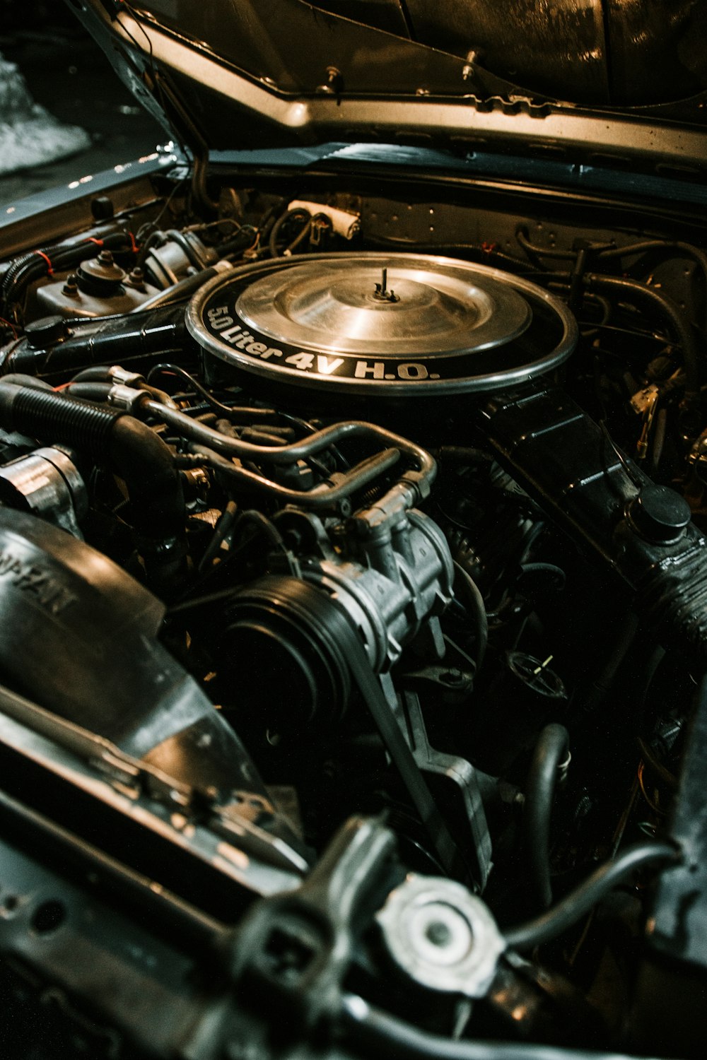 black and silver car engine