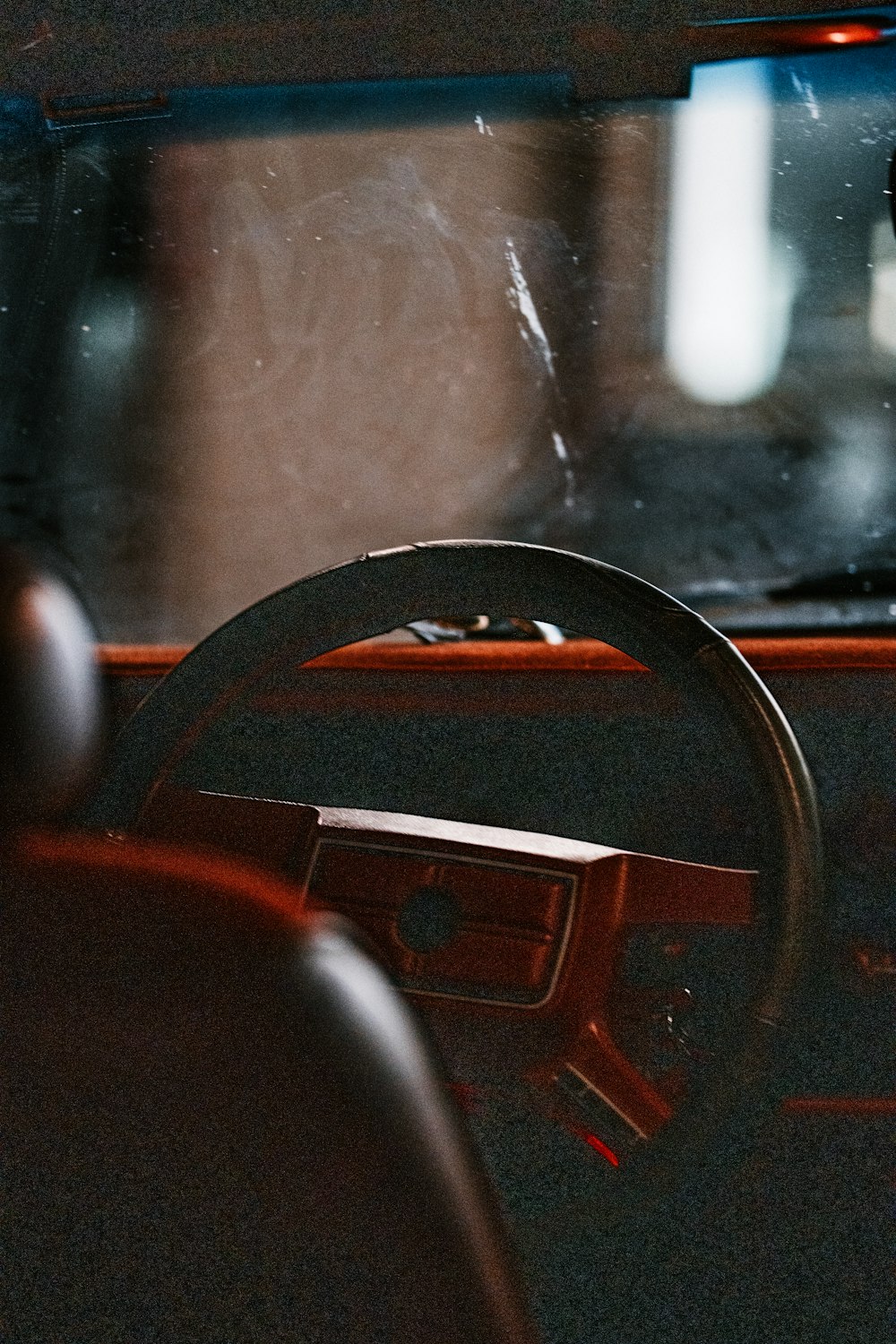 black steering wheel in car