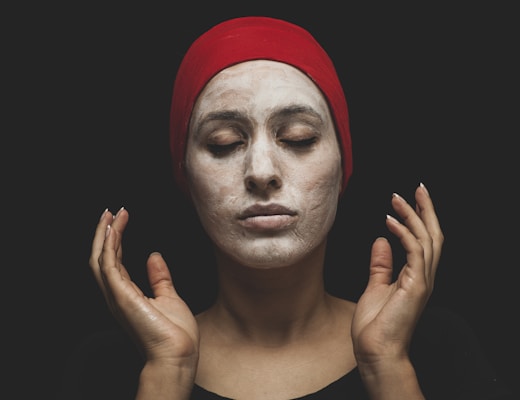 woman with red hijab on her head