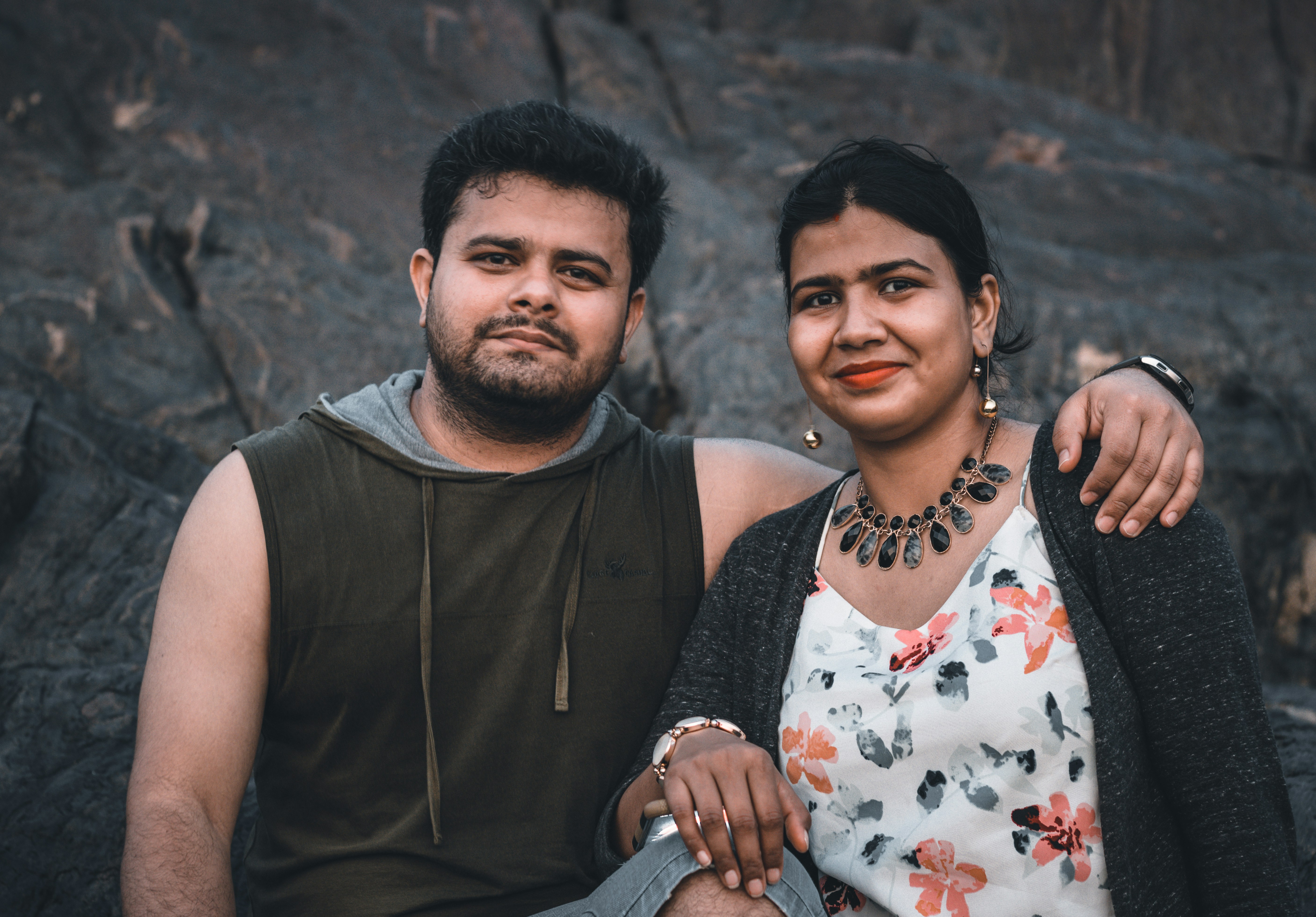 Indian couple wearing matching hoodies with premium print quality