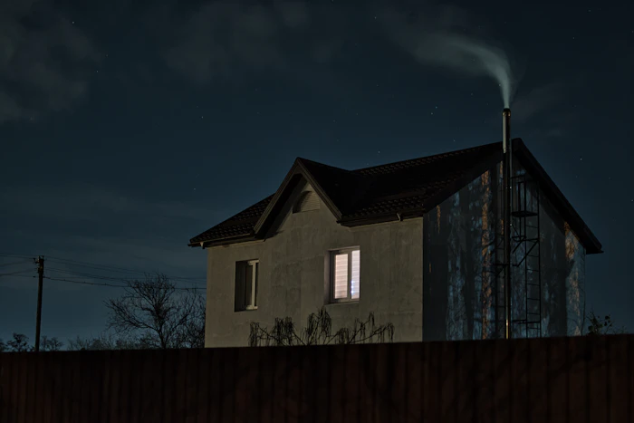 Modern home lit at night