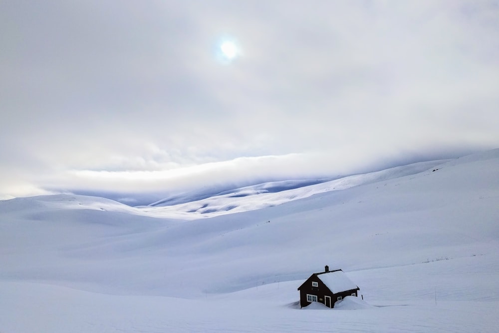 brown wooden house on snow covered ground during daytime